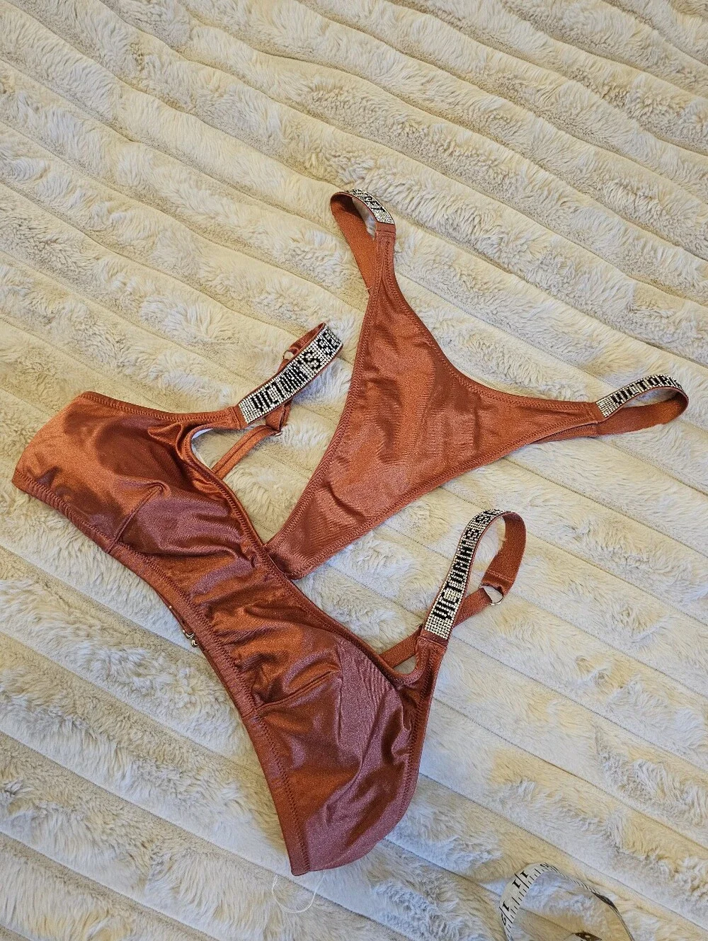 Victoria's Secret Metallic Copper Bikini Set with Embellished Straps